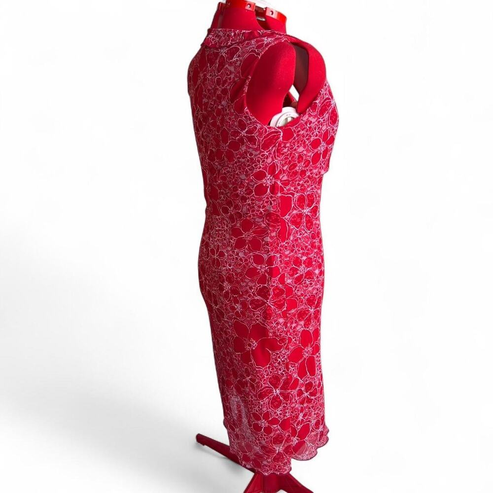 Y2K Red Floral Ruffle Sleeveless Dress Size 10 Fairycore Summer Vibes - Picture 2 of 8